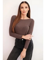 Dámská kašmírová blůza s kulatým výstřihem a dlouhým rukávem hnědá Dámská kašmírová blůza s kulatým výstřihem a dlouhým rukávem hnědá