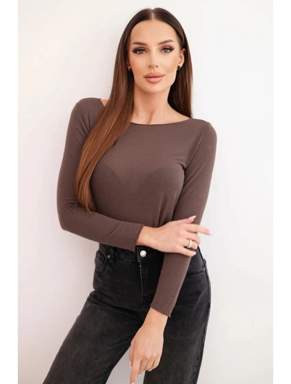 Dámská kašmírová blůza s kulatým výstřihem a dlouhým rukávem hnědá Dámská kašmírová blůza s kulatým výstřihem a dlouhým rukávem hnědá