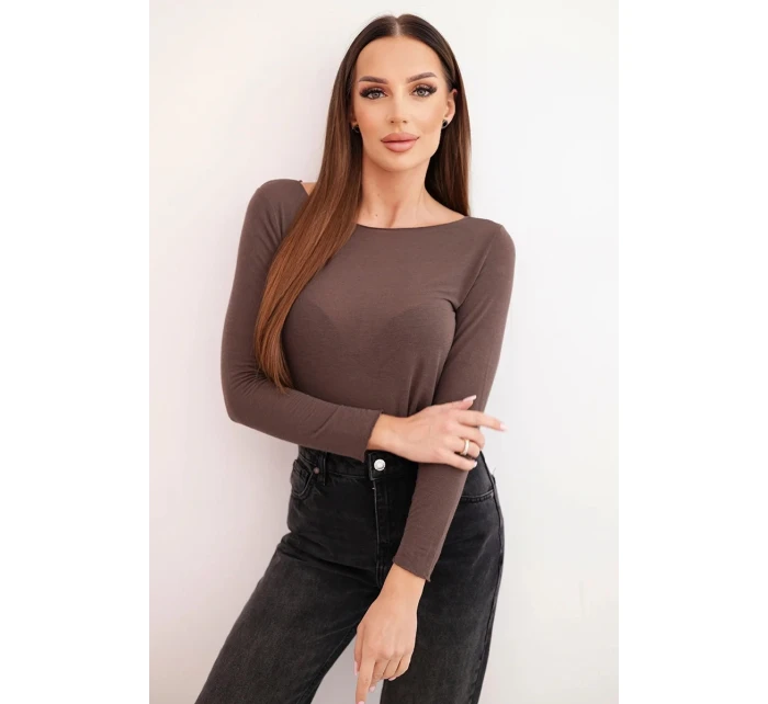 Dámská kašmírová blůza s kulatým výstřihem a dlouhým rukávem hnědá Dámská kašmírová blůza s kulatým výstřihem a dlouhým rukávem hnědá