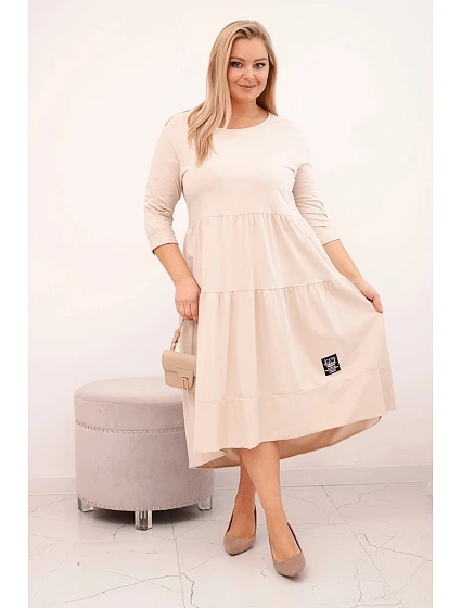 Dámská bavlněná model 21800787 Plus Size s volány a ohrnutými rukávy béžová - K-Fashion