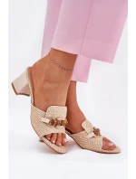 Dámské Pantofle Na Podpatku S Dekorací Béžové model 21689677 - Boto
