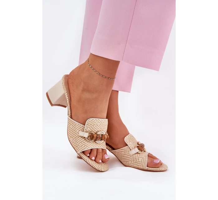 Dámské Pantofle Na Podpatku S Dekorací Béžové model 21689677 - Boto