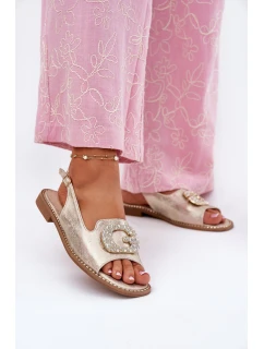 Dámské sandály na plochém podpatku s ozdobným detailem S.Barski KV51-080 zlaté