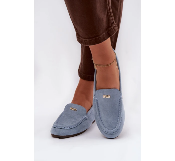 Dámské mokasiny s malým zlatým detailem modré Sarivelle