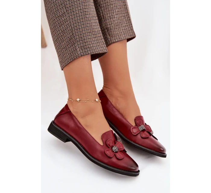 Dámské polobotky na plochém podpatku s ozdobnými květinami Bordó model 22031747 - Boto