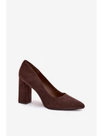 Dámské semišové lodičky na podpatku Sergio Leone – čokoládové