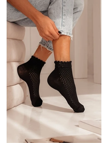 Dámské prolamované ponožky s mašlí 1115