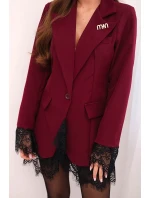 Dámská sako s krajkou dole a na model 21774843 bordová - K-Fashion