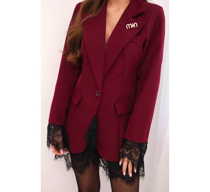Dámská sako s krajkou dole a na model 21774843 bordová - K-Fashion