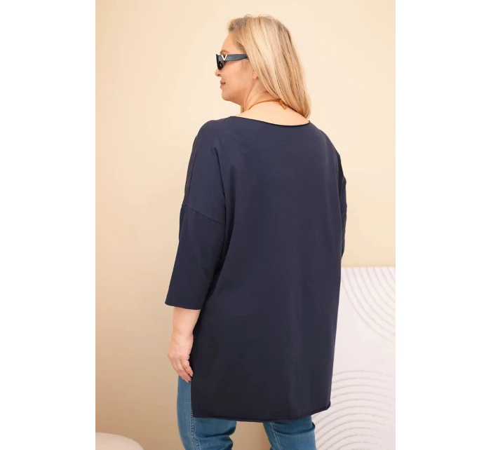 Dámská bavlněná blůza Plus Size asymetrická s náhrdelníkem granátová