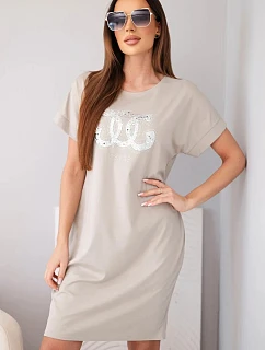 Dámské viskózové šaty s krátkým rukávem a ozdobným potiskem fango