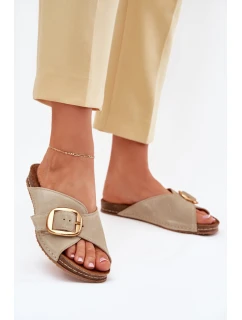 Kožené Pantofle Se Zlatou  Pistácie model 21702507 - Maciejka