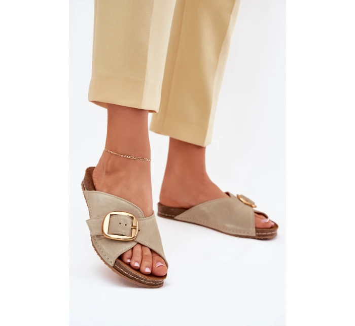 Kožené Pantofle Se Zlatou  Pistácie model 21702507 - Maciejka