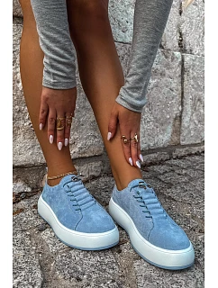Polobotky Sneakersy na platformě z přírodního semiše modré Blushy