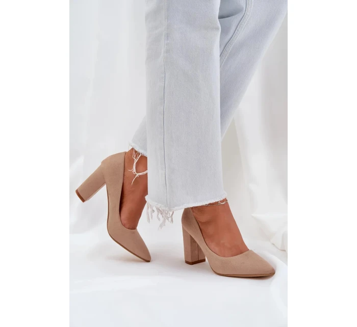 Dámské lodičky na podpatku z eko semiše Florena – tmavě béžové Dámské lodičky na podpatku z eko semiše Florena – tmavě béžové