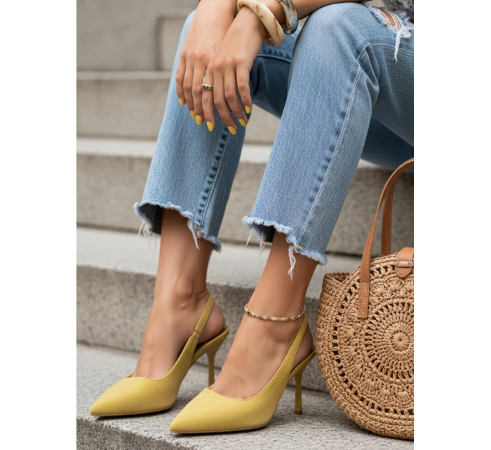 Dámské semišové jehlové boty s otevřeným podpatkem žluté FashionStreet ZY1383 Dámské semišové jehlové boty s otevřeným podpatkem žluté FashionStreet ZY1383