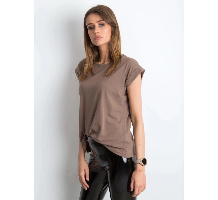 Hnědé bavlněné tričko tshirt s ohrnutými Feel Good model 21470505 - Factory Price