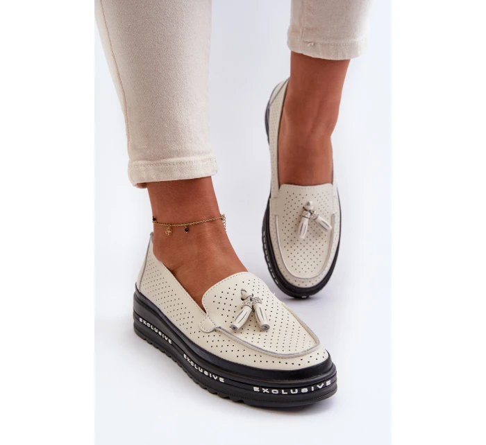 Dámské kožené mokasíny na platformě béžové Assetnima Dámské kožené mokasíny na platformě béžové Assetnima