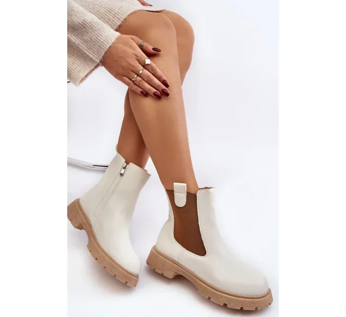 Dámské Chelsea kozačky na zip, White Ramhel