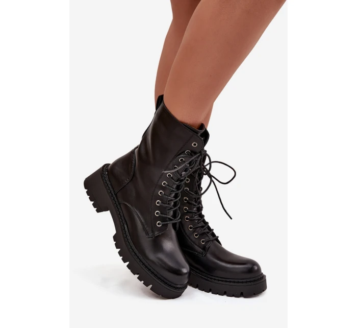 Botky workery dámské z eko kůže – černé Calesia