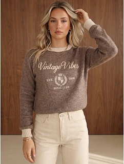 Dámský svetr s potiskem Vintage Vibes v barvě fango od FashionStreet MY2631