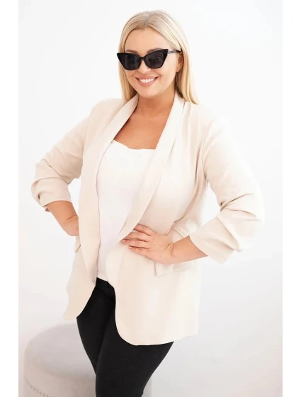Dámská blazer bez zapínání s podšívkou model 21468646 béžová - K-Fashion