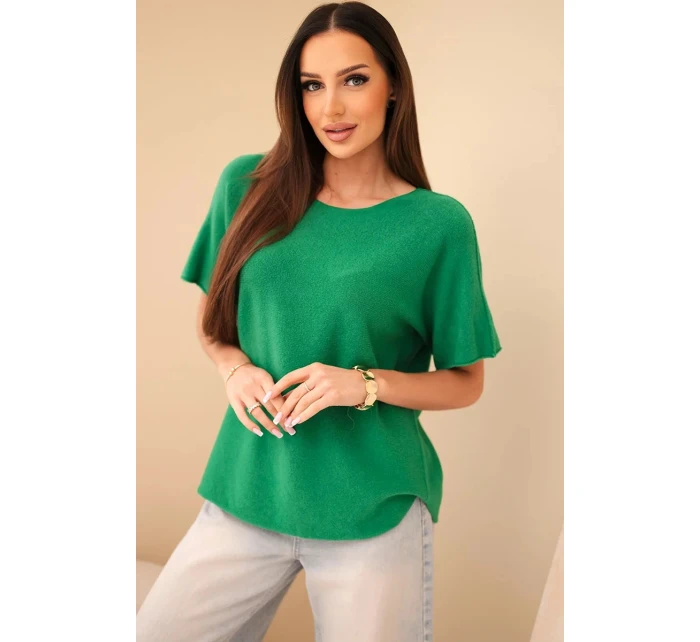 Dámský svetr s krátkým rukávem volného střihu zelený