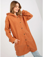 Dámský tmavě oranžový plyšový kabát s kapucí