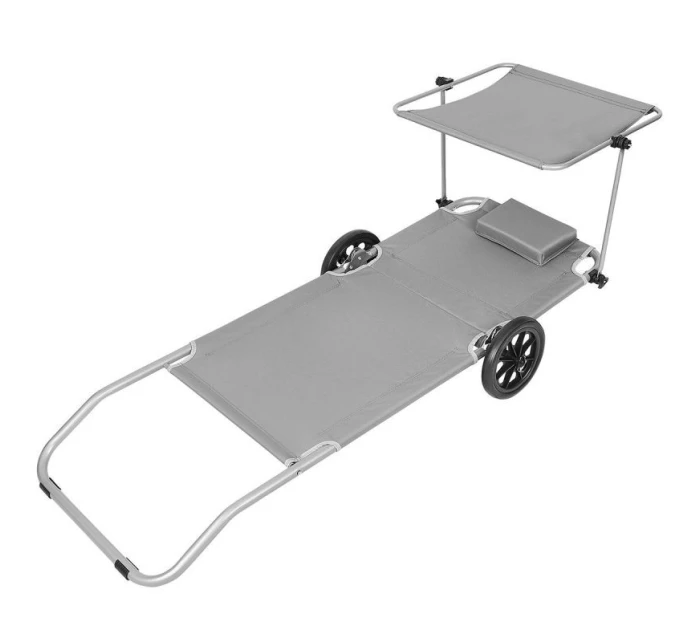 Skládací plážové lehátko se stříškou na kolečkách 116x62x62-90CM šedé Skládací plážové lehátko se stříškou na kolečkách 116x62x62-90CM šedé