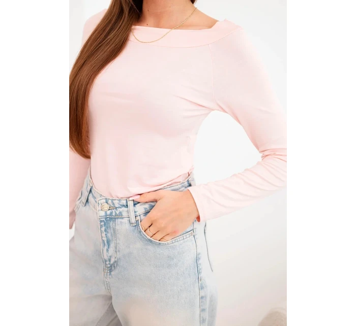 Dámská viskózová blůza s širokým výstřihem a dlouhým rukávem růžová pudrová