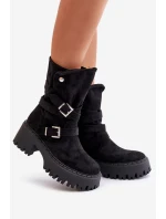 Dámské botky na masivním podpatku s přezkami a páskem černé model 21670399 - Boto Dámské botky na masivním podpatku s přezkami a páskem černé model 21670399 - Boto