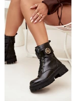 Lakované boty worker dámské se zlatým detailem zateplené černé Fiorena Lakované boty worker dámské se zlatým detailem zateplené černé Fiorena