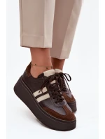 Kožené dámské tenisky na platformě Zazoo 3775 čokoládové
