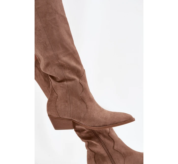 Eko semišové kozačky kovbojky dámské na podpatku béžové Jenaya