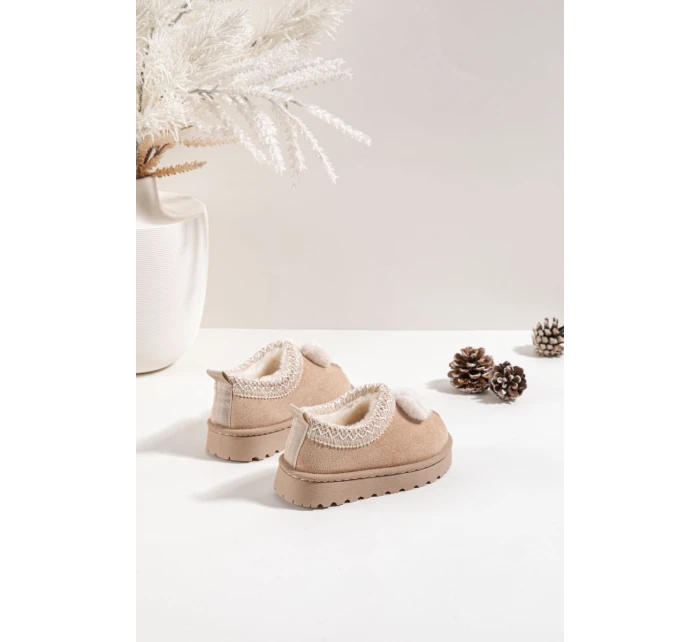 Dětské sněhule s výšivkou a mašlí Béžové Daven