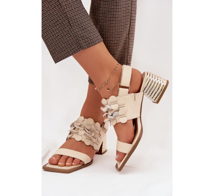 Kožené sandály na podpatku D&A CR61-3062 Béžové