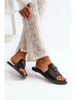 Elegantní dámské lesklé pantofle s ozdobou S.Barski Černá Elegantní dámské lesklé pantofle s ozdobou S.Barski Černá