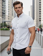 Pánská košile slim fit s krátkým rukávem, bílá, FashionStreet KX1094 Pánská košile slim fit s krátkým rukávem, bílá, FashionStreet KX1094