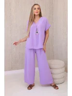 Komplet s náhrdelníkem halenka + kalhoty světle fialová Komplet s náhrdelníkem halenka + kalhoty světle fialová