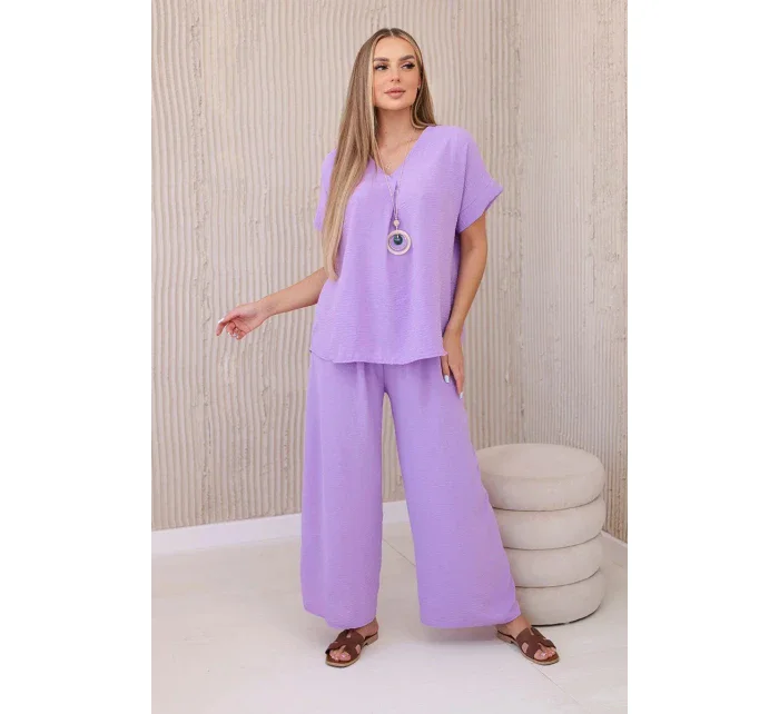 Komplet s náhrdelníkem halenka + kalhoty světle fialová Komplet s náhrdelníkem halenka + kalhoty světle fialová