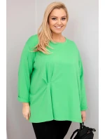 Dámská blůza plus size s bavlnou a dlouhým rukávem a nařasením světle zelená