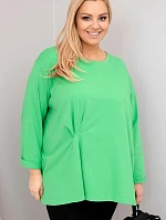 Dámská blůza plus size s bavlnou a dlouhým rukávem a nařasením světle zelená