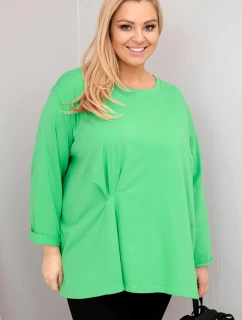 Dámská blůza plus size s bavlnou a dlouhým rukávem a nařasením světle zelená