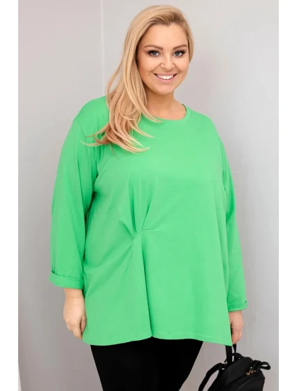 Dámská blůza plus size s bavlnou a dlouhým rukávem a nařasením světle zelená