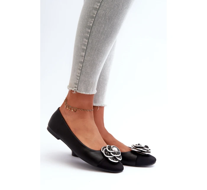 Dámské baleríny z ekologické kůže s ozdobným černé model 21666316 - Boto