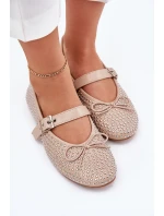 Zdobené baleríny s mašlí a páskem béžové model 21699662 - Boto Zdobené baleríny s mašlí a páskem béžové model 21699662 - Boto