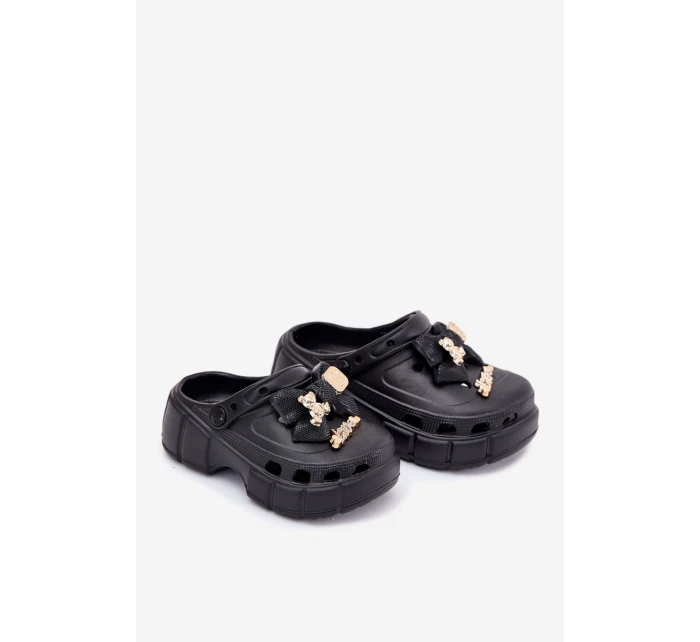 Dětské Sandály Dívčí Pěnové S Mašlí A Dekoracemi Černé Selvana Dětské Sandály Dívčí Pěnové S Mašlí A Dekoracemi Černé Selvana