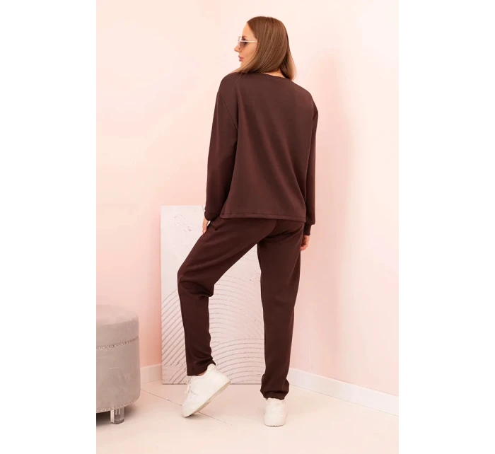 Komplet dámský máslový mikina a kalhoty s gumou hnědý Komplet dámský máslový mikina a kalhoty s gumou hnědý