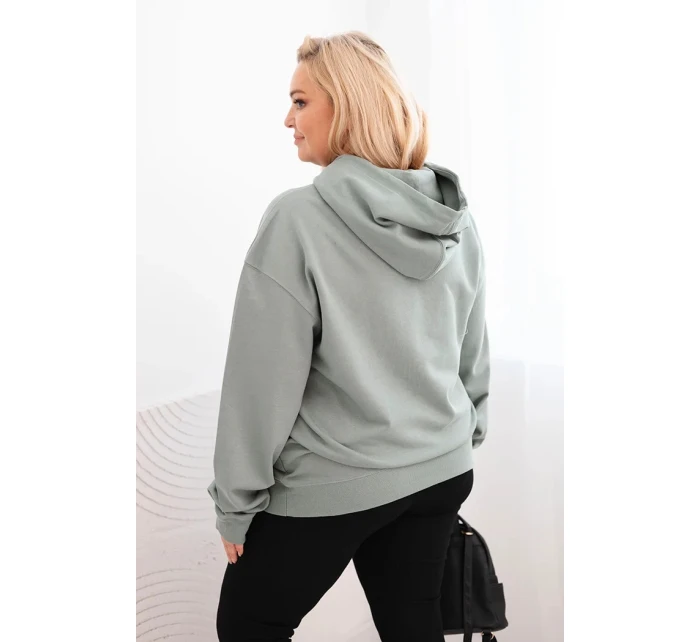 Dámská mikina s kapucí a klokankou Plus Size z bavlny tmavě mátová
