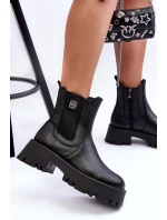Kožené boty s kotníkovou patou na masivní platformě černé Lisencca